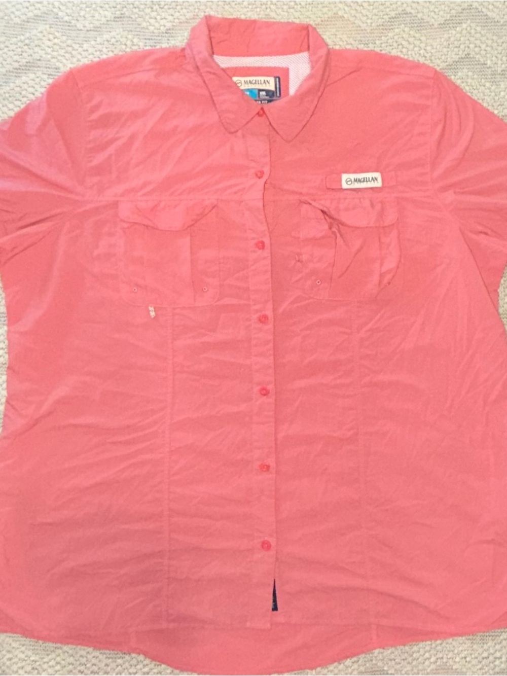 Magellan Outdoors Women's Short Sleeve Button Down Fishing Shirt Coral Salmon X